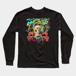 Graffiti Style Musician Skull Long Sleeve T-Shirt